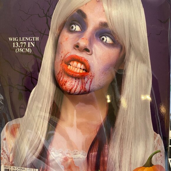 Halloween bloody Drip Ombre wig Costume Cosplay horror scary Grey red - Picture 1 of 3